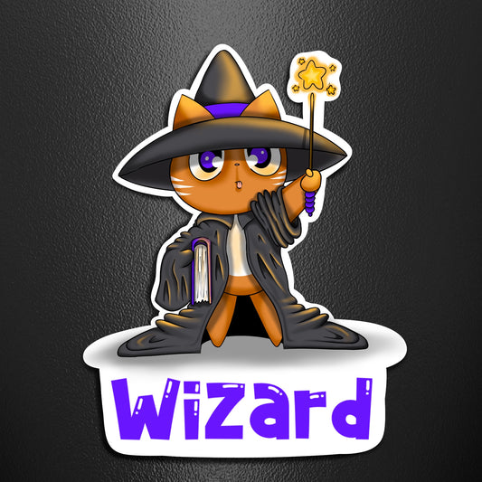 Wizard Cat Sticker, Waterproof